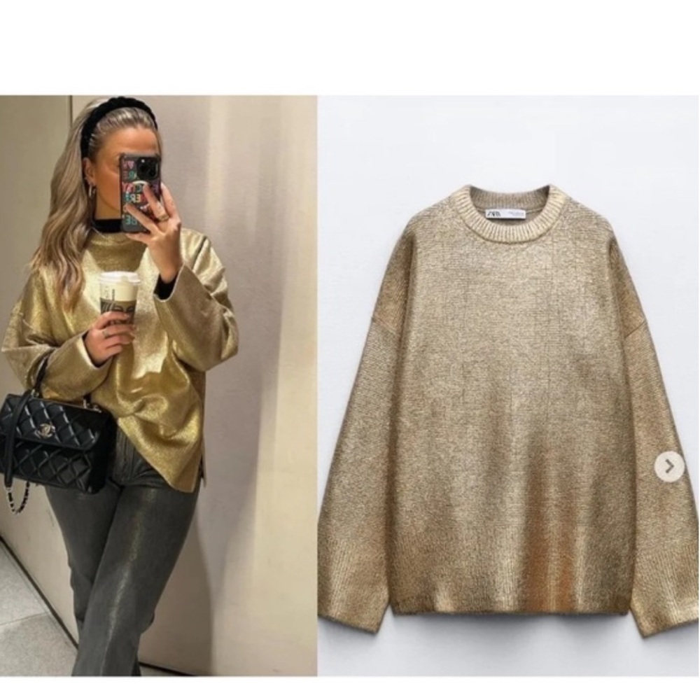 SOLD Zara foil knit gold metallic sweater size medium oversized - Picture 16 of 16